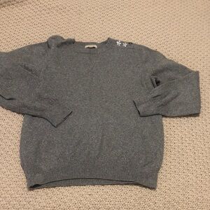 LOFT outlet Gray Crew Neck Sweater with flower Embellishments